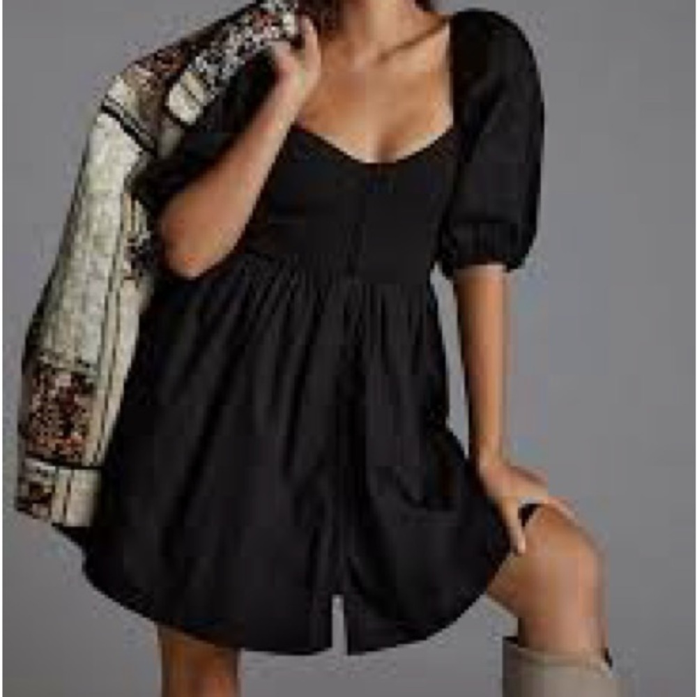 Maeve Black Puff Sleeve Mini Dress